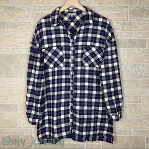 Jodifl Oversized Flannel Plaid Tunic Button Up